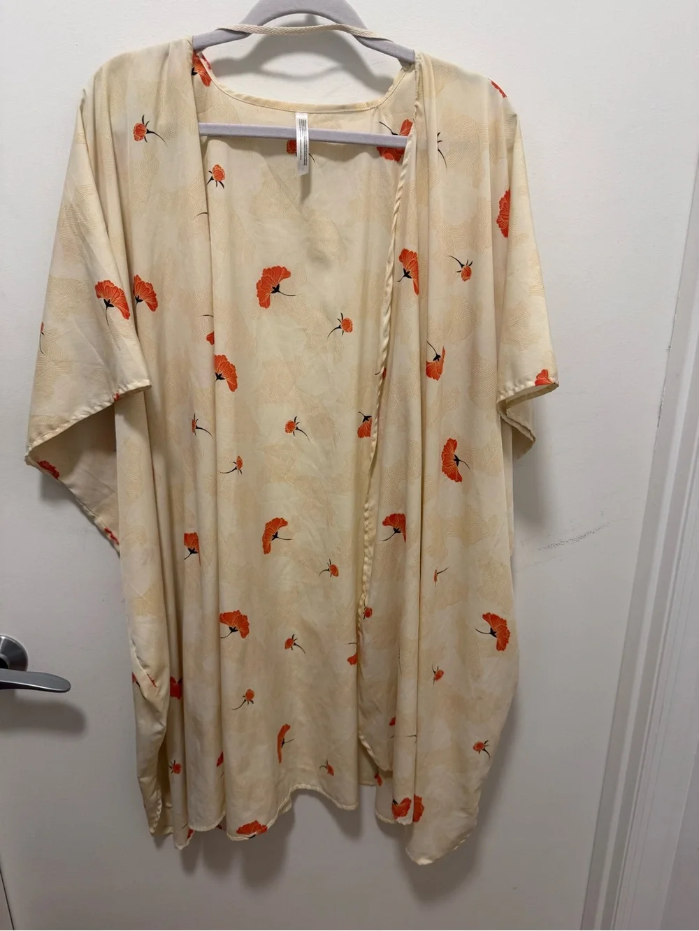Urban Outfitters Cream Floral Kimono Shirt with Orange Blooms - Picture 1 of 5